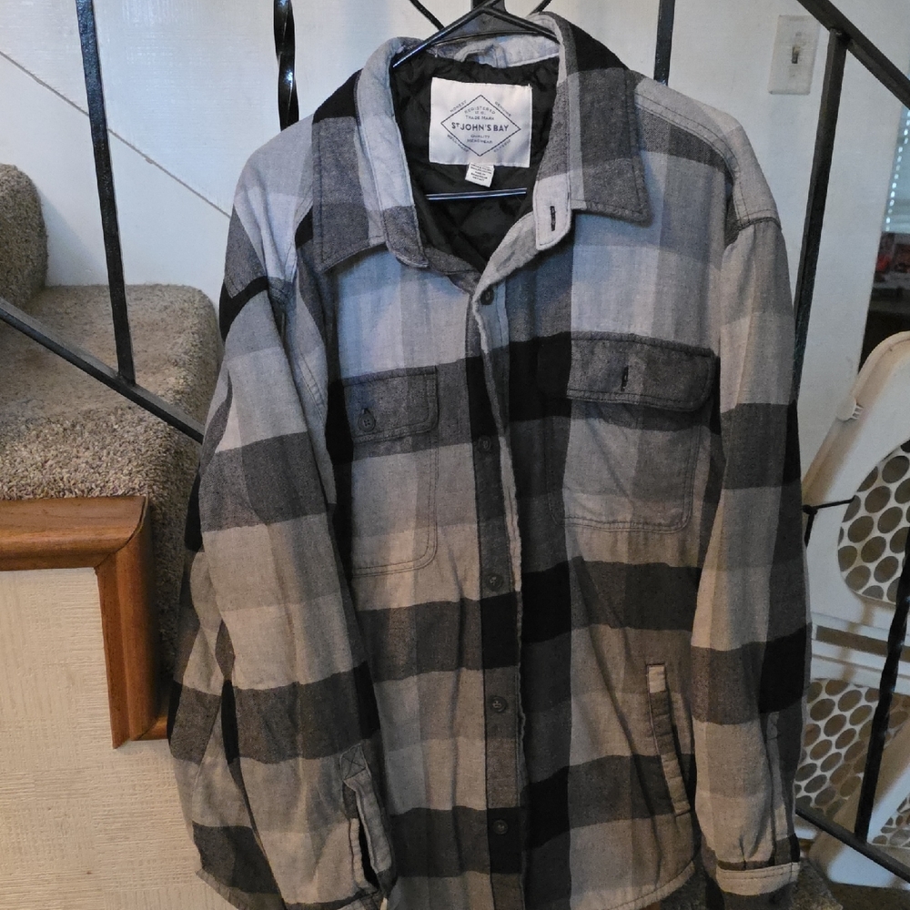 St. John's Bay Men's Black and Gray Checkered Jacket